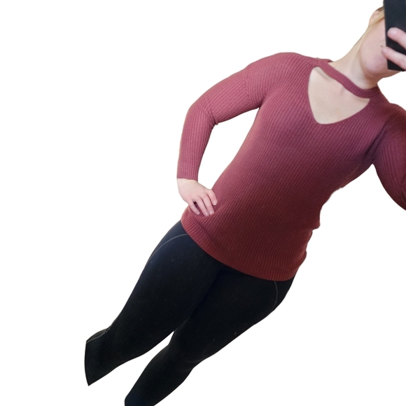 Pink‎ Rose Knit Sweater w/ Collar Cutout - Women's Small - Picture 5 of 5